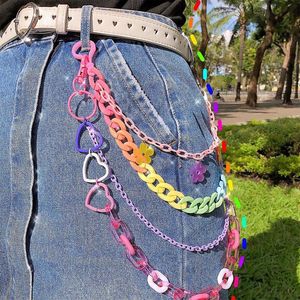 Ceintures Vintage coloré coeur fleur porte-clés pour femmes fille Punk Cool Transparent taille pantalon porte-clés accessoires à la mode bijoux