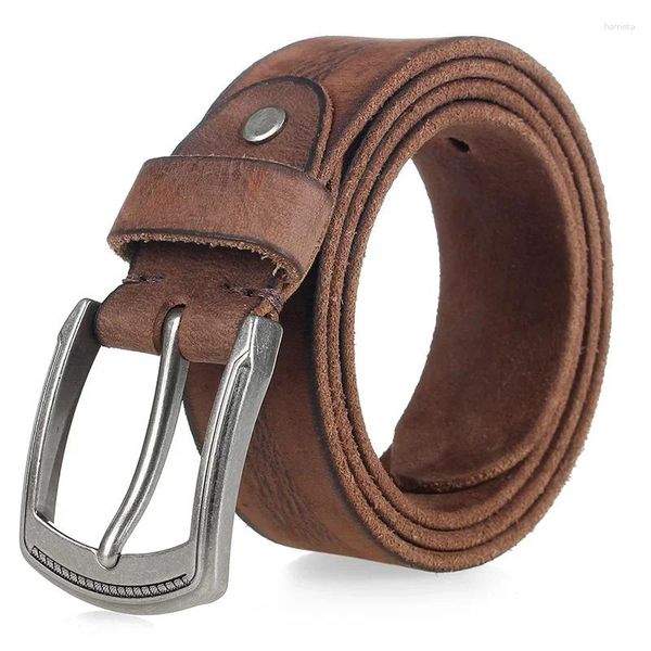 Cinturones vintage genuino masculina de cuero de cuero textura única alfiler de alfiler real para hombres jeans masculinos