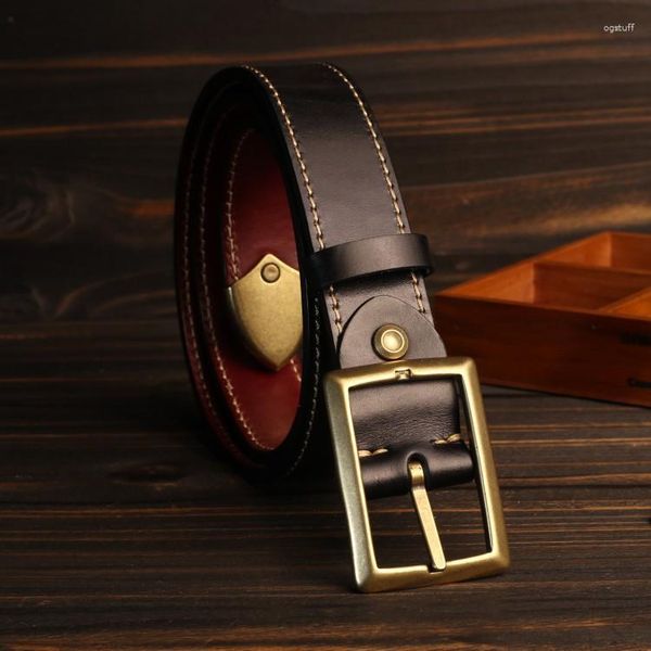 Cinturones Vintage Industria Pesada Personalizado Doble Cara Doble Uso Engrosado Hombres Bordado Latón Sólido Vestido de Trabajo de Moda Cinturón para Pantalones