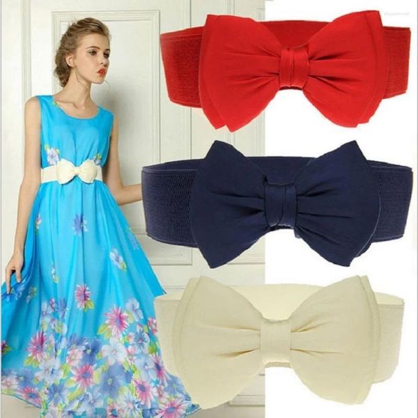 Ceintures Vintage dames Bowknot en mousseline de soie large ceinture robe élastique Cummerbund ceinture femmes mode fête taille pour jupe manteau