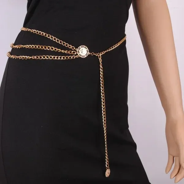 Cinturones Vintage Metal Punk Hip Hop Estilo All-Match Cadena de cintura Girasol / Cinturón de mujer de punto para vestido de mujer alta
