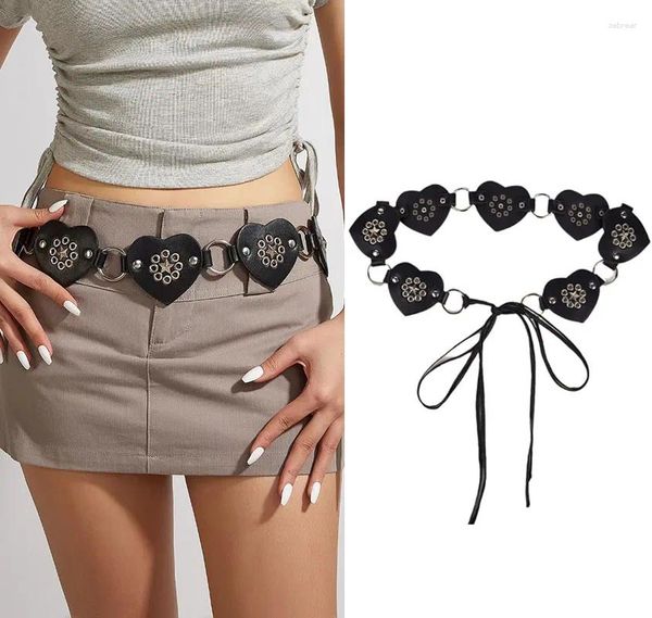 Ceintures vintage rivet marron pour les femmes Pu Leather Sunflower boucle boho y2k accessoires de style goth boucle de street