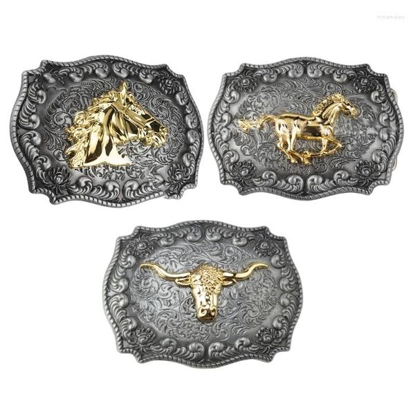 Ceintures vintage de la ceinture occidentale boucle long horn métal pour hommes cow-boy grand dropship