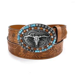 Ceintures Ceinture de cowboy occidentale vintage avec grande boucle de tête de taureau pour les jeunes rétro à la mode