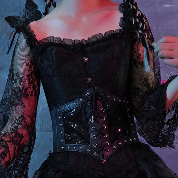 Ceintures taille ceinture paillettes rivet réglable serré punk minceur vintage style sombre dame bustier cincher corset sexy