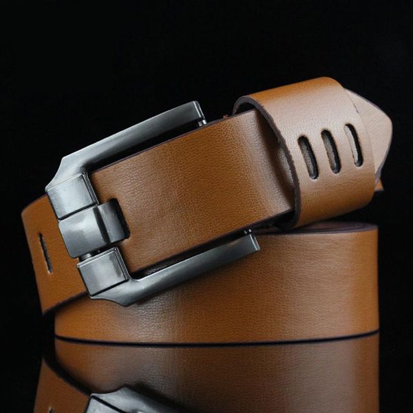 Cinturones Warring States Men's Antique Pin Hebilla Cinturón Business Casual Black Luxury Leather para hombres Longitud 105-115cm