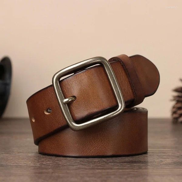 Ceintures lavées en cuir rétro ceinture pour hommes à la mode et à la boucle aiguille en cuivre pure expérimentée et personnalisée