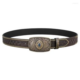 Cinturones Cinturón occidental para mujeres Hombres Vaquero Cowgirls Tallado Cueros Country Metal Hebillas Cintura ajustable