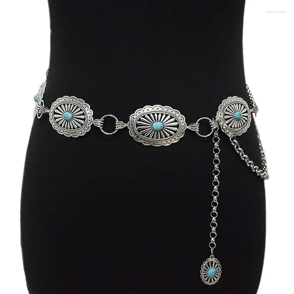 Cinturones Western Concho Cinturón de cadena para mujeres Chica Bohemia Turquesa Ajustable Metal Vaquera Vestidos Jeans Je