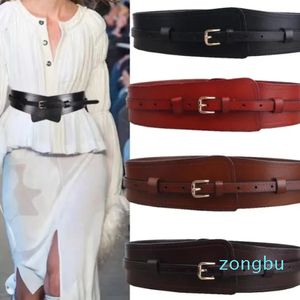 Ceintures en cuir de vache occidentale large boucle ardillon femmes Cummerbund couleurs mode ceinture mince peut seule avec robe vers le bas manteau