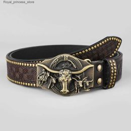 Ceintures Western Cowboy Belt With Cow Head Hanes Trend Retro Young Punk en relief Courtette rivetée Q240425