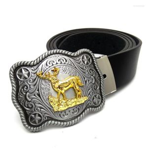 Ceintures Western Cowboy Pour Hommes Grandes Boucles Ceinture Or Cerf Sika Boucle Métal Cowgirl Noir PU Cuir Homme Jeans CintoBelts Enek22