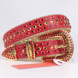 Riemen Western Rhinestone Red For Women Designer Cowgirl Cowboy Bling Diamond Burnded Belt Luxury riem mannelijke ceinture femme