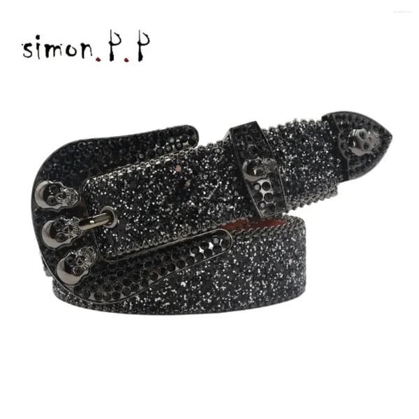 Cinturones Western Skull Rhinestone Belt Luxury Studded Cinturon Diamond para mujeres Para Mujer PU Cuero Bling Ladies