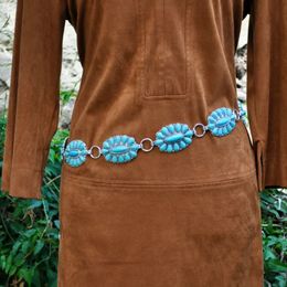 Riemen Western Turquoise Concho Belt Western Concho Belt S/M L/XL Western Squash Blossom Taille Chain Belt voor dames Cowgirl tailleband 231017