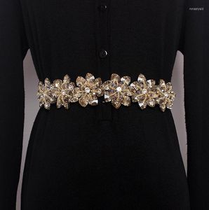 Ceintures blanc noir strass ceinture pour femmes cristal perle élastique fleur ceinture mode dames robe sangle