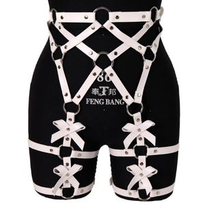 Ceintures Blanc Arc Jarretière Ceinture En Cuir Anneau De Jambe En Métal Punk Cage Jarretelles Taille Sangle Réglable Bas Cuisse Lingerie Corps Harnais