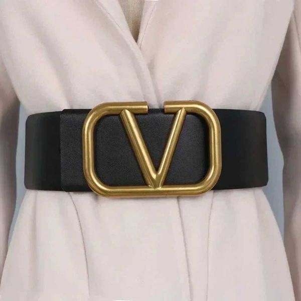 Ceinture large ceinture femme cummerbunds Cowhide métal métal grand boucle en V manteau de robe de boucle en forme de taire