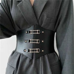 Ceintures Larges femmes élastiques en Nylon Corset ceintures noir PU cuir mince corps à lacets taille haute ceinture élastiques pour femmes femme dame Z0404
