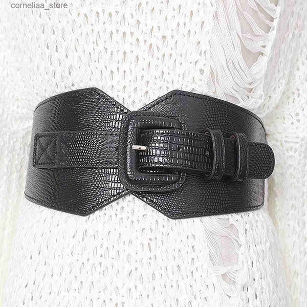 Ceintures Large Y2K noir élastique Corset ceinture lézard en cuir femme grande taille Stretch Cummerbunds concepteur ceintures pour femmes de haute qualitéY240315