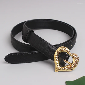 Cinturones Ancho2.3CM Cuero de vaca Hebilla de metal en forma de corazón Cinturón de cintura delgado de moda para mujer