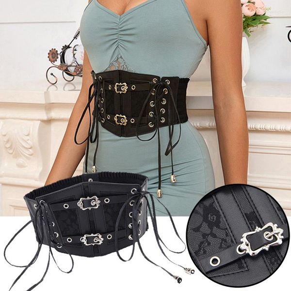 Ceintures Woemn cuir PU minceur corps ceinture élégant Stretch à lacets pansement Cummerbunds élastique Corset Super large taille