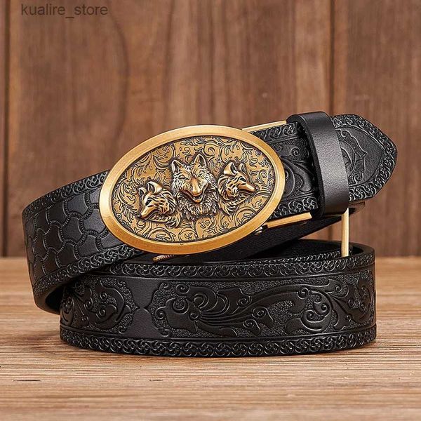 Ceintures Wolf Ceinture de créateur pour hommes rétro boucle automatique Arts et artisanat ceinture hommes véritable cuir de vache bande de taille sangle honorable L240308