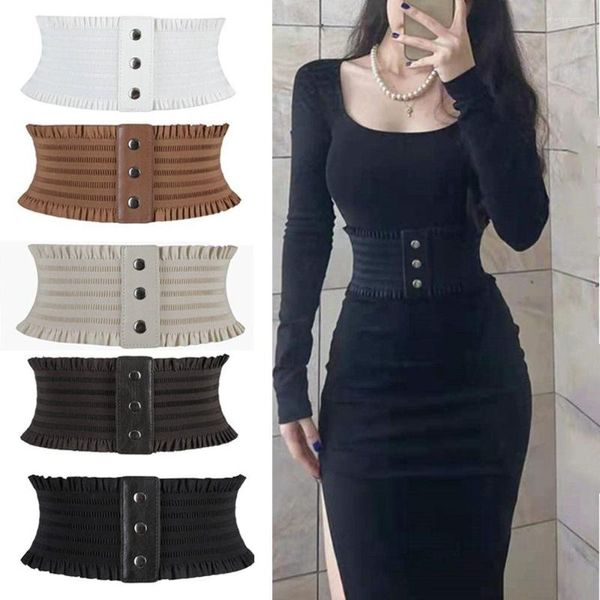 Ceintures Femmes Classique Noir / Blanc Élastique Large Ceinture En Cuir Pu Polyvalent Cummerbund Dames Designer De Luxe Pardessus Ceinture Extensible