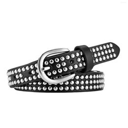 Ceintures Femmes Hommes Punk Style Ceinture Rivet Décoration Rangée Diamant Faux Cuir Alliage Boucle Polyvalent Métal Griffe Perle