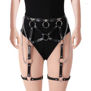 Cinturones Sexy de cuero para mujer, liguero, cinturón Punk para pierna, borla, cadena, jaula, cintura, paquete cruzado, Bondage, joyería para disfraz, juegos para adultos