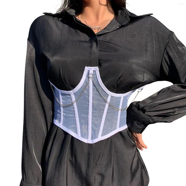 Ceintures Corset de taille pour femmes, maille Sexy, Perspective, couture de chaîne, bretelles croisées au dos, façonnage irrégulier du corps, vente en gros, 2022