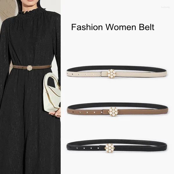 Cinturones Cinturón de cuero genuino con incrustaciones de cuero con perlas Diseñador de marca Tendencia Lady Decorativa Jeans Decorative Jeans Vestido