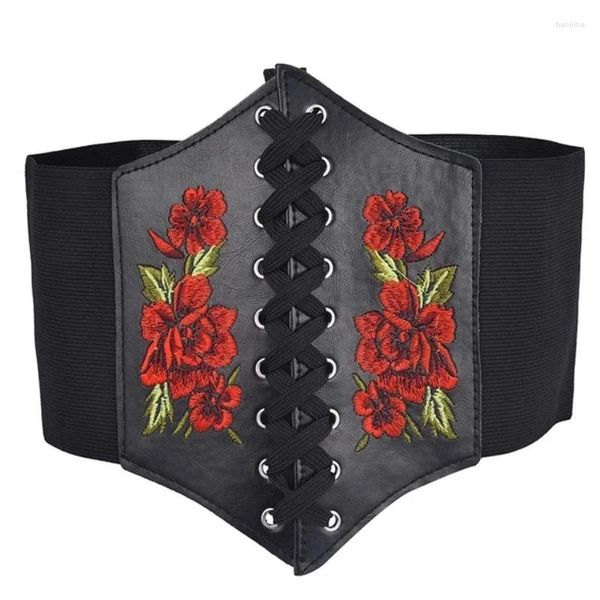 Cinturones Cinturón de mujer Diseño elástico Cinturón de cuero negro Vestido Jeans Versátil Moda de lujo Ancho Goth Punk para corsé