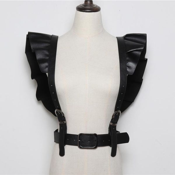 Ceintures Femmes Corps Bondage Sexy Soutien-Gorge Harnais En Cuir Noir Boucle Volants Split Joint Large Ceinture Ceinture Jarretelles BdsmBelts