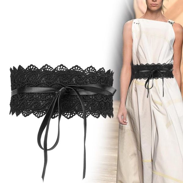 Ceintures femmes Bow dentelle ceinture Corset large pour noir blanc femme auto-cravate Obi Cinch ceinture robe de mariée taille BandBelts