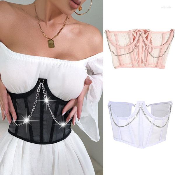 Ceintures femmes Corset Sexy Wrap poitrine dentelle épissage mince taille ceinture haute Harajuku Vintage maille voir à travers Shaper Corsets