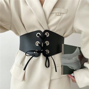 Ceintures femmes Cummerbund Punk large Corset ceinture élastique en cuir noir robe ceinture Goth moulante mince tricoté taille joints