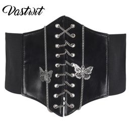 Ceintures femmes Cummerbunds mode métal papillon chaîne ajusté taille accessoires noir attaché Waspie ceinture à lacets Cinch Corset