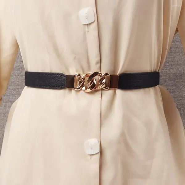 Cinturones Mujeres Cintura Elástica Cinturón Banda Mujer Con Hebilla De Cadena De Metal Para Vestido Suéter Ajustable Imitación Apretada