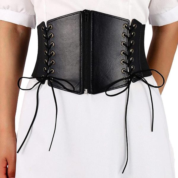 Ceintures femmes taille élastique ceinture en cuir PU corset hauts adultes Vintage cravate couleur unie fermeture éclair pansement tunique Y2k Cummerbunds