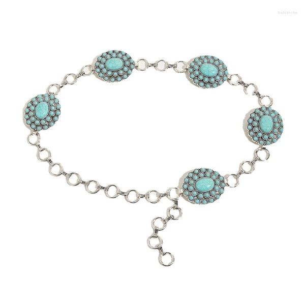 Ceintures Femmes Style Ethnique Ceinture Sculpté Turquoise Boucle Taille Chaîne Pour Robe D'été