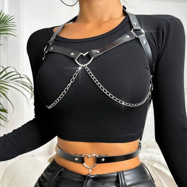 Cinturas Mujeres cadena de moda Cinturón de cuero Arnés del pecho Corize Bondage Lingerie Punk Gótica Accesorios