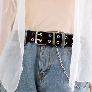 Riemen dames mode dubbele gat pin buckle gordel voor jeans metalen taille punk chain luxe riemen pu lederen nieuwe stijl decoratief