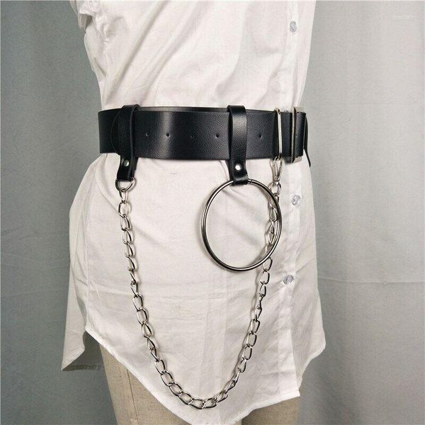 Cinturones de cuero de moda para mujer, diseño de cadena de anillo de hierro Punk, pantalones vaqueros de cintura ajustada y pantalones de traje, ropa de calle para mujer