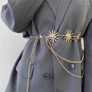 Ceintures femmes mode chaîne en métal ceinture or argent étroit gros franges soleil pendentif hanche taille haute femme robe jean ceinture