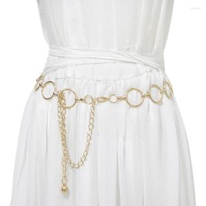 Cinturones Fashion O Cadena de anillo Cinturón Femenino Vestido de cintura de oro plateada