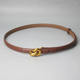 Riemen vrouwen echte lederen riem gouden knoop buckle taillband dun voor jurkjeans