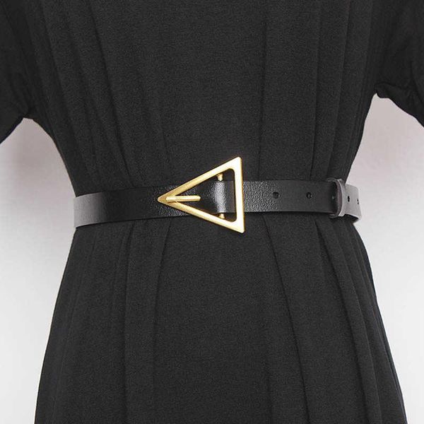 Ceintures femmes en cuir véritable ceinture mince mode métal Triangle boucle taille sangle haute qualité dames jean robe décoration