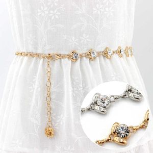 Riemen vrouwen goud zilveren metalen ketting riem vrouwelijk elegante kristallen steentjes slanke dunne lange riem bling glanzende dame jurk decor tailleband z0223