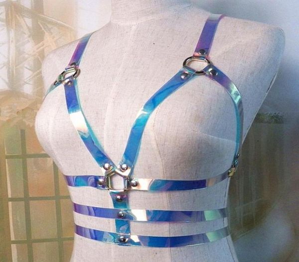 Cinturones Mujeres Láser Transparente PVC Enjaulado Sujetador Cuerpo Arnés Cinturón Sexy Cintura Femenina Holográfica4189065